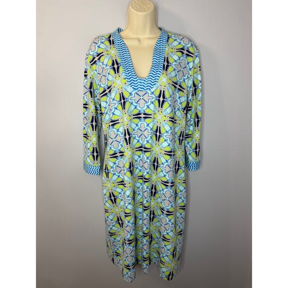 J. Mclaughlin Gisel Catalina Cloth Dress Blue Green Geometric Sheath Sz XL - Picture 8 of 10
